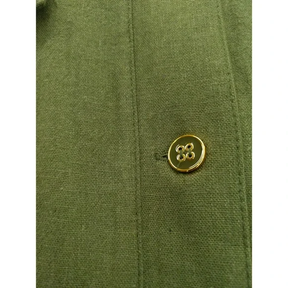 Susan Graver Pure Olive Green Linen Blend Mandarin Collar Button Up Shirt Top XL - Picture 6 of 10